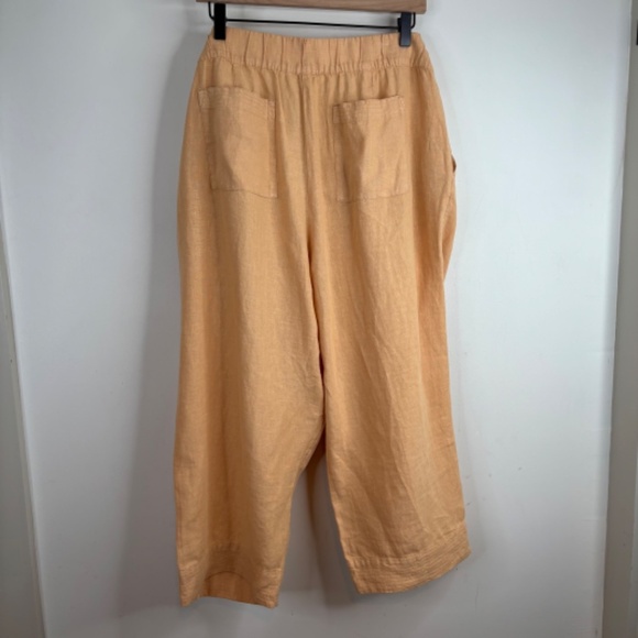 J Jill Garment Dyed Linen Pant LP Wide Leg Pull On Crop Boho Lagenlook Peach - Picture 2 of 11